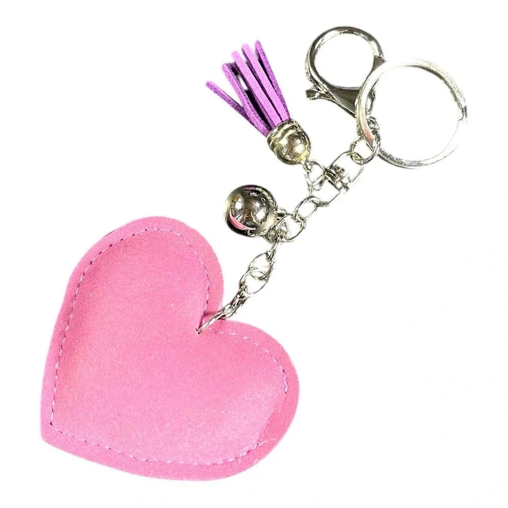 Purple or Pink Rhinestone Heart Keychain with Tassel